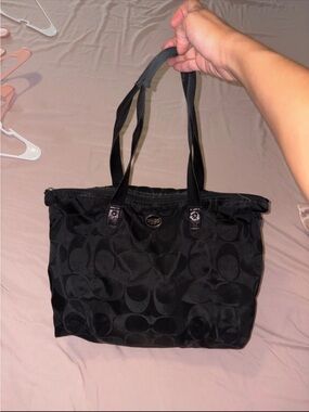 Coach Black Signature Jacquard Nylon Tote